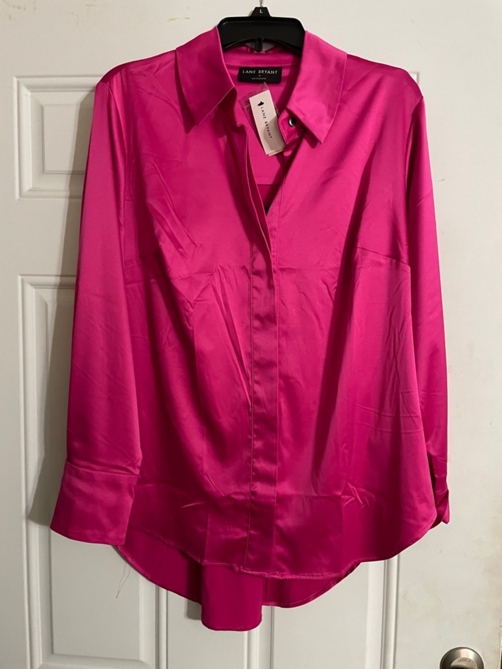 NWT Lane Bryant Fuchsia Satin Button-Down Shirt
